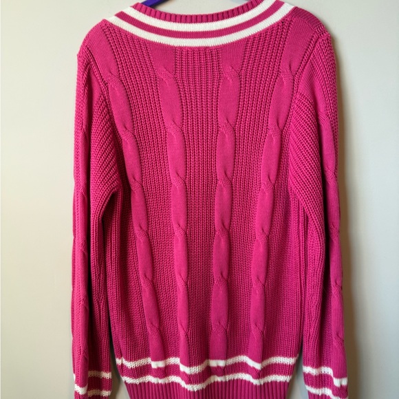 Le Lis hot pink & White V-Neck cable Sweater size medium - Picture 3 of 6